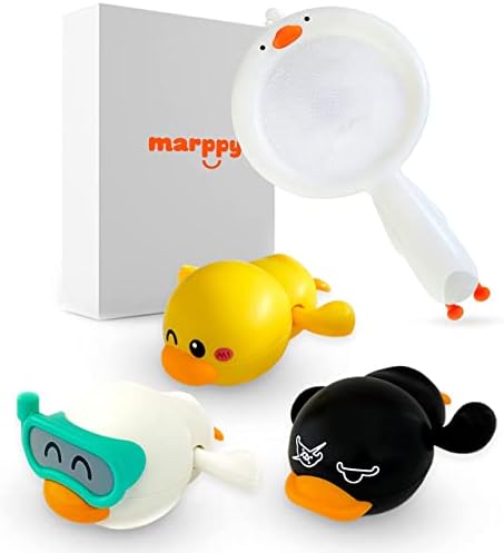 MARPPY Bath Toys for Toddler Kids, Boys and Girls - баскетбол обръч за баня с 4 топки и 3 Плувни утиными играчки и Рибарската