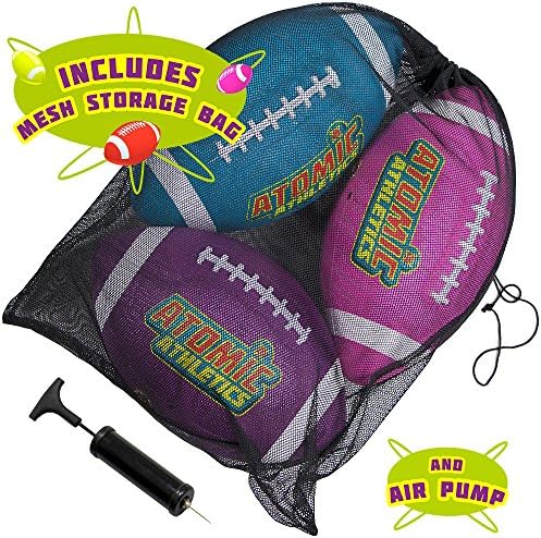 Atomic Athletics 6-Pack of the Neon Rubber Playground Footballs - Bulk Set of Youth Size 7, 10.5 Balls with Air Pump &