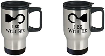 I Be With He and She Pirate Hook Смешни Travel Mug SET OF TWO Gift for Husband Wife Гадже на Приятелка Couples His Нейната
