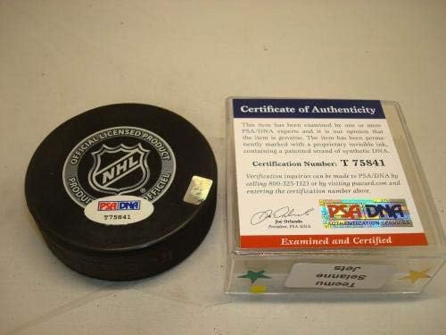 Теему Селанне подписа хокей шайба Winnipeg Дюзи с автограф на PSA/DNA COA 1C - Autographed NHL Pucks