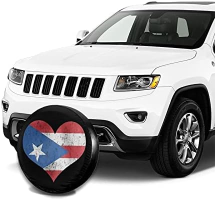 Puerto Rico Flag Сърце Spare Tire Wheel Covers,Прах-Proof Sunscreen Weather-Proof Tire Cover for Car Truck SUV Camper Trailer Accessories