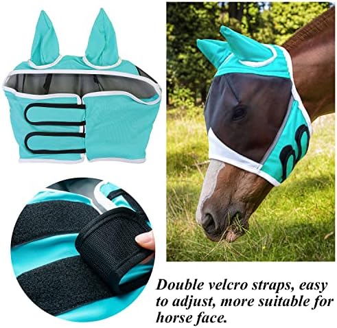 Маска за конна езда, 2 бр. Маска за езда с ушите UV-защита, Двойно велкро, Дишаща мрежа окото, удобна и регулируема, лесно се побира, лек (син/черен)