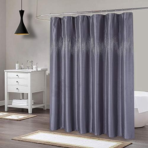 Грей Shimmer Изкуствена Коприна Fabric Shower Curtain Chic Crystal Sparkle Design for Bathroom Small Срив Size, Сив, 35x72 Инча