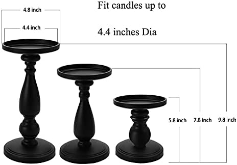 volnyus Black Свещ Hold Set of 3 - Home Decor Pillar Свещ Stand, Mantle Decor Centerpieces for Fireplace, Living or Dining