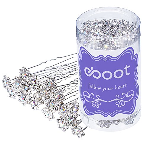 eBoot 40 Pack Цвете Кристал Кристал Шипове за Коса с Чанта за Съхранение на Сватбени Аксесоари за коса (бял)