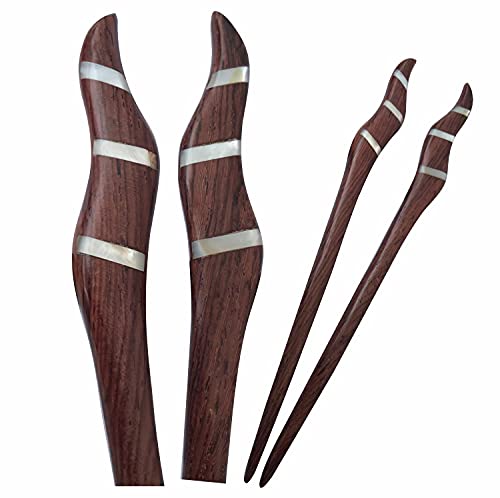 Дървени пръчици за косата, Горната Корона инкрустации със Седеф ръчно, Уникални Декоративни Дървени Пръчици за коса, Стари