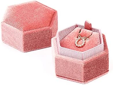 VELIHOME Ring Box Vintage Corduroy Шестоъгълен Ковчег за Бижута за Годеж Предложения за Сватба