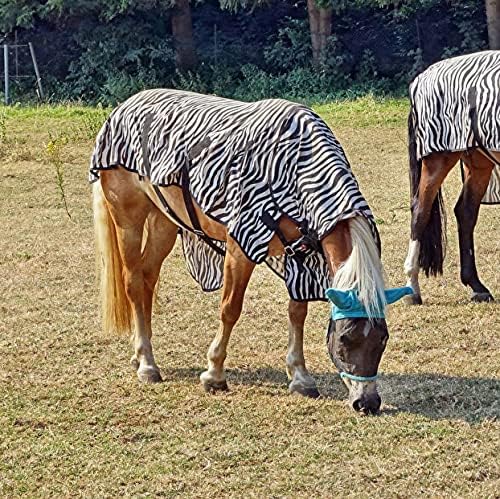 Kaulhp Fly Masks for Horses,Free Grooming Gloves,Fine Mesh Horse Fly Mask with Ears,Велкро Straps,Синьо -, for Cob Size