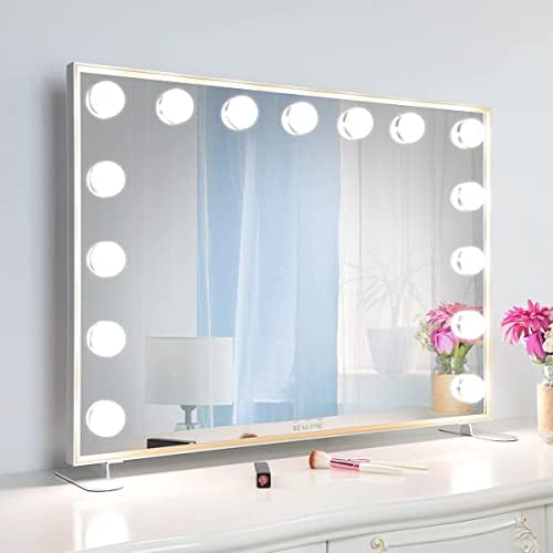 Козметично Огледало с Осветление,Осветено Огледало за обличане 750*180*565 мм,Десктоп или Стенно Огледало,Преносимо Тоалетно Огледало с 10-кратно Увеличение (ME-L621-US)