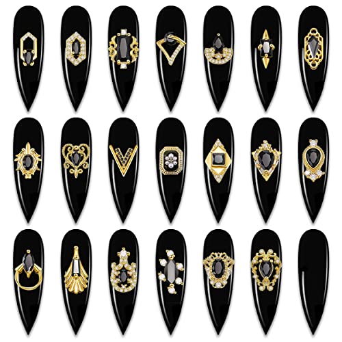 20pcs 3D Нокти Charms скъпоценни Камъни - 24-каратово Злато Metal Jewels Стоунс Luxury Black Zircon for 3D Art Nails САМ