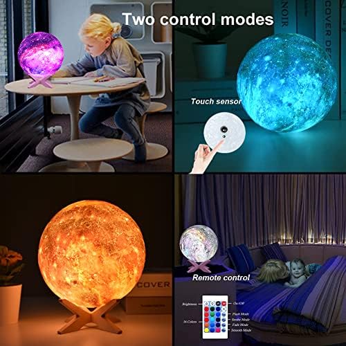 HYODREAM 3D Лампа Moon Kids Night Light Galaxy Lamp 16 Colors LED Light with Rechargeable Battery Touch & Remote Control
