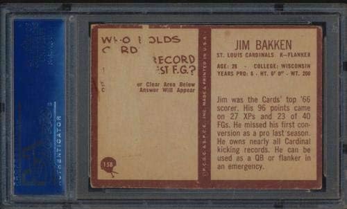 158 Джим Bakken - 1967 Philadelphia Football Cards (Star) със Степен футболни топки с автограф
