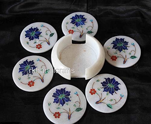Чаени влакчета са ръчно изработени от Бял мрамор Набор от Многоцветни Полускъпоценни камъни, Мозайки Арт Може да се използва