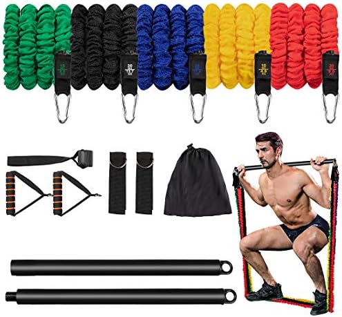 AMAZAYA Anti-Break Resistance Bands Set with Pilates Bar, Adjustable Workout Exercise Bands with Door Anchor & Handles for Full Body Strength Training, Home Gym Equipment