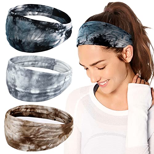 Широки Ленти на Главата за Жените - Boho Вратовръзка Боядисват Non Slip Yoga Running Sport Head Wraps Turbans Cotton Soft