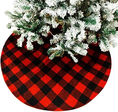 Joiedomi 48 Buffalo Plaid Christmas Tree Skirt - Black and Red Checked Tree Skirts Mat for Christmas Holiday Party Decorations