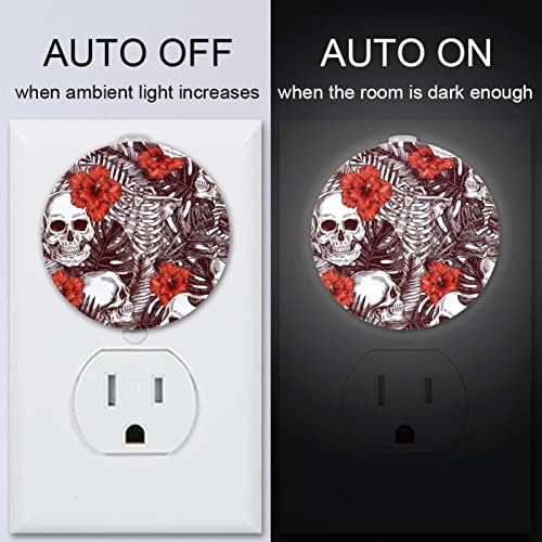 2 Pack Plug-in Nightlight LED Night Light Skull Pattern with Здрач-to-Dawn Sensor for Kids Room, Nursery, Кухня, Хелоуин