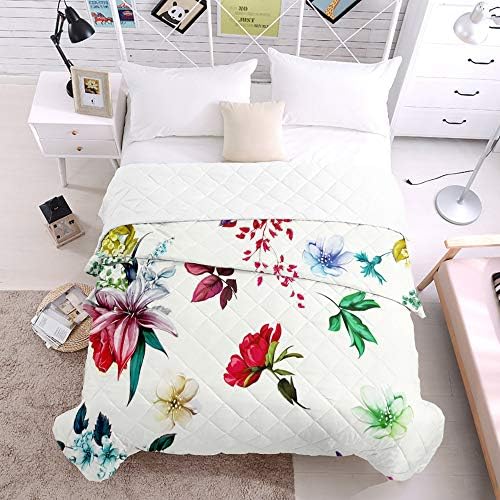All Season Bedding Comforter Duvet Insert - Multicolor Rose Flower Quilted Comforter Cotton Inner Fill Bedding Lattice