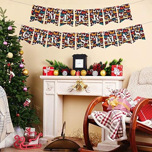 Blueangle Весела Коледа Banner Holiday Felt Cloth Banner Mantle Decor for Home Коледа (Colorful Cats Cartoon Black)