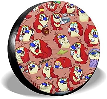MAIMATIEKE Аниме The Ren & Stimpy Show Tire Cover Cartoon Tire Protectors Waterproof Spare Tire Cover Fit for Trailer,Jeep,спорт