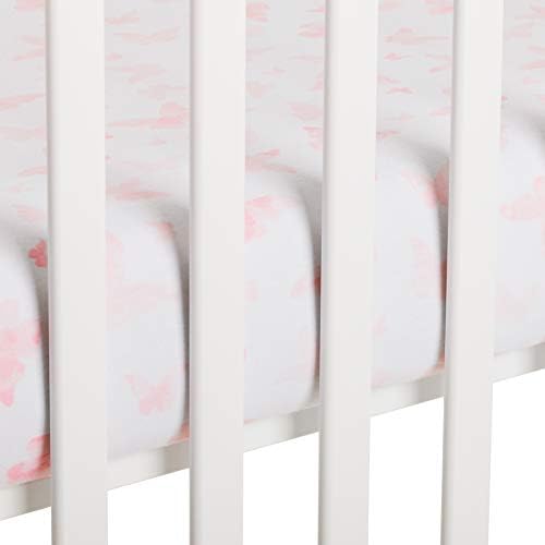 Чаршаф за легло Анди Mae - Акварели на Розови пеперуди от Памук Джърси - Подходящ за стандартни матраци за детски