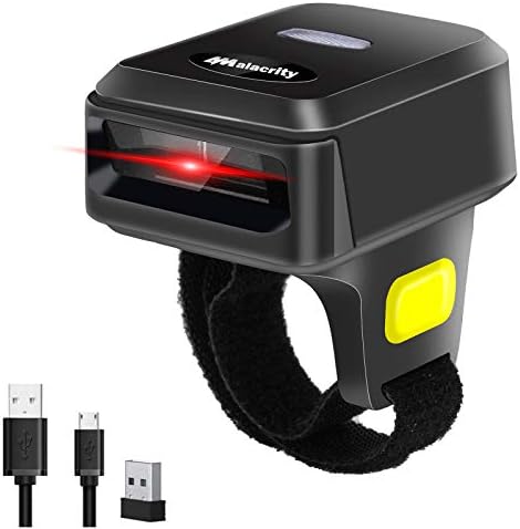 Alacrity Mini 1D Лазерен Баркод Скенер Пръстен,Bluetooth 2.4 Ghz Безжична Кабелен USB 3в1,Ръчно Преносим Пръст Четец на