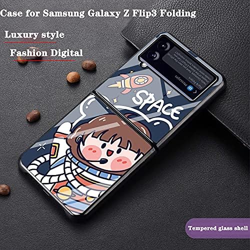 Сладък Космически калъф за Galaxy Z Flip 3 (2021), Луксозен 360 Защитен Калъф за Samsung Galaxy Z Flip3 5G (A10)