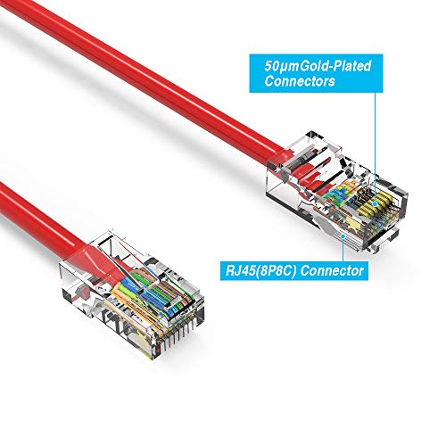 0.5 ft (0.2 M) Cat6 UTP Ethernet Network Не Booted кабел 24AWG 0.5 фута (0.2 м) Gigabit Мрежов кабел LAN RJ45 Високоскоростен Пач-кабел, Червен