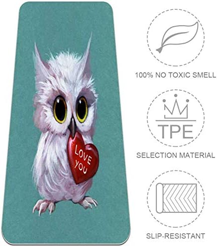 LORVIES D Owl Holding A Heart Yoga Mat Eco Friendly Non-Slip Anti-Сълза Exercise & Fitness Mat for Йога, Пилатес, Stretching, Meditation, Floor & Fitness Exercises (72 x 24 инча)