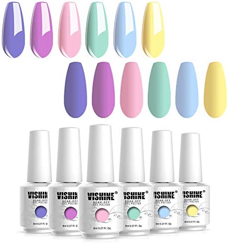 Vishine Gel Nail Polish Set - Macaron Series 6 Colors, Popular Lilac Pink Blue Yellow Fresh Bright Colors Trendy UV LED Soak Off маникюр Гел, Manicure Kit