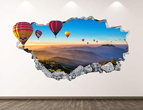 West Mountain Hot Air Балон Wall Decal Art Decor 3D Smashed Landscape Sticker Poster Kids Room Стенопис Custom Gift BL365 (70 W x 40 H)