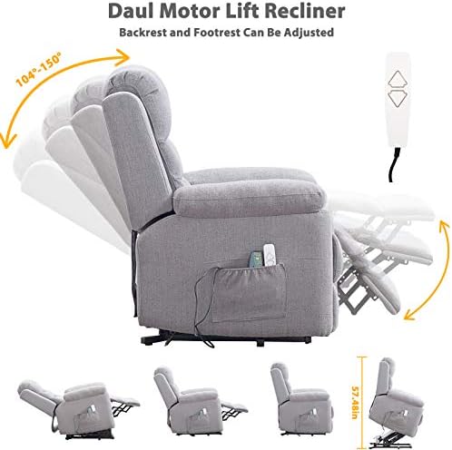 Pongsona Electric Power Lift Recliner Chair Sofa heated Vibration Massage Lift Chairs Recliners For Elderly, Linen Fabric