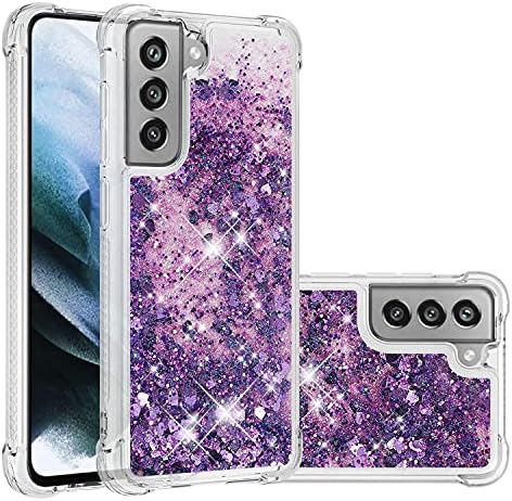 Съвместимост с Galaxy S21 FE Case, Течен Динамичен Течения Калъф Shell Против Fall Proof Bump Design Soft TPU Калъф за Samsung Galaxy S21 FE, C-Love Purple
