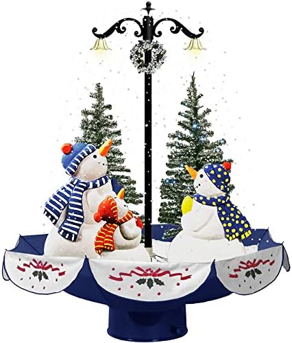 Коледна време на 29-век Музикален Закрит Празничен Декор с анимирани функция на Сняг | Snow-Family Scene with Blue Umbrella