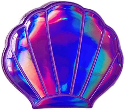 Youngy Creative Sea Shell Формата На Сърце Holographic Rainbow Colored Magnifying Compact Cosmetic Double Sided Folding Pocket Mirror Portable - 4