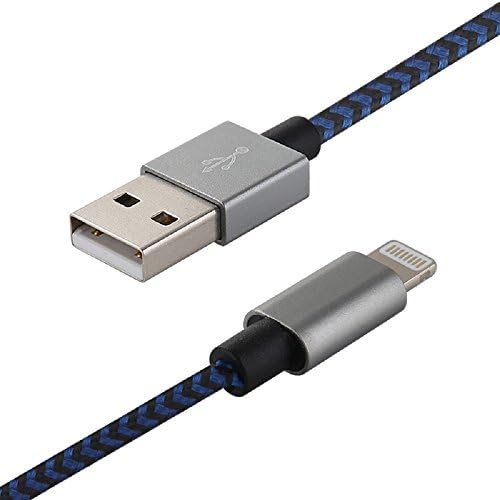 PLUSMI Найлон сплетен USB A към Lightning съвместим кабел - черно и синьо (3 ft/1 m) (черен и син)