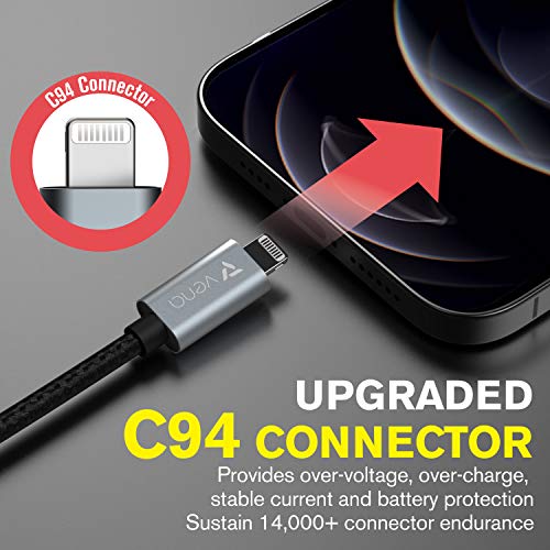 Vena USB C to Светкавица Кабел - 3 ФУТ (2 Pack), (Apple ПФИ Certified) 18W Fast Charge Power Delivery Nylon Braided Apple