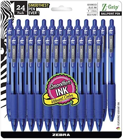 Zebra Pen Z-Grip Прибиращ химикалка химикалка, Средната точка, 1,0 мм, Синьо мастило, 24 опаковки (опаковки може да варира)