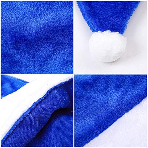 Aneco 6 Pack Коледа Blue Santa Hats Short Plush and White Cuff Party Supplies