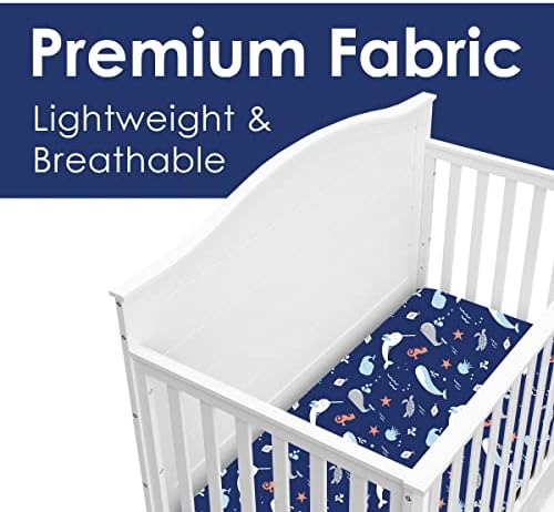 GROW WILD Crib Sheets for Boys or Girls | 3 Pack Soft Cotton Jersey Fitted Crib Sheets Neutral | White Blue Baby Crib