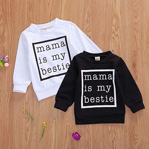 DuAnyozu Baby Boy Girl Crewneck Sweatshirt Мама is My Bestie Пуловер с дълъг ръкав Пуловер, Риза Casual Есен Облекло