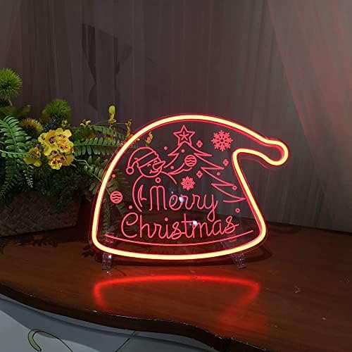 NUOSWEK Весела Коледа LED Neon Sign Night Light, Christmas Red Hat Home Decoration Wall Light, 3D Acrylic Creative Christmas