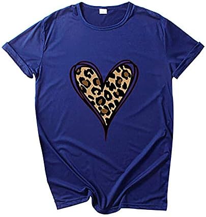 Dosoop Дамски Ежедневни Тениска с Къс ръкав Love Леопард Printed Casual Губим T-Shirt свети валентин Day Tee Върховете Blouse