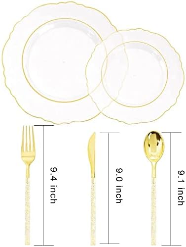 YCZDG 50 бр Прибори Прозрачна златна пластмасова чиния и сребърни изделия с блясък Подходящ за сватби и партита (цвят : C размер : както е показано)