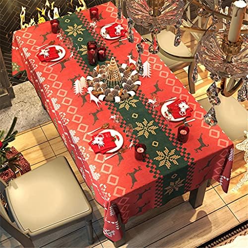JJZXC Червена Празнична покривка Художествена Памучен Бельо покривка Nordic Коледа Правоъгълен Капак Журнального за маса