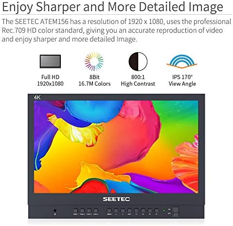 SEETEC ATEM156 15.6-Инчов Live Streaming Broadcast Директор на Монитор с 4 HDMI Входа Изход Quad Split Display за ATEM