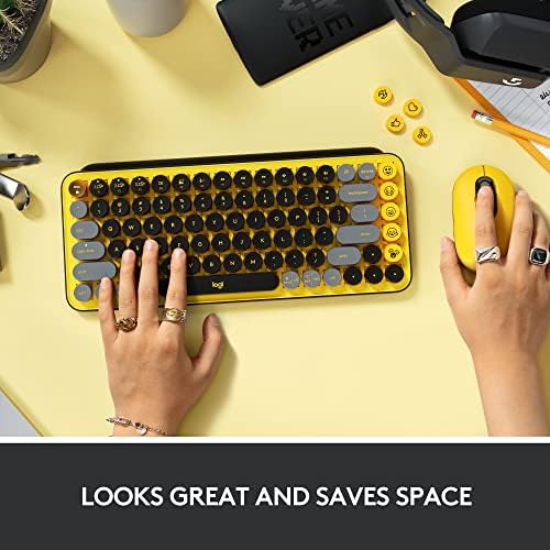 Logitech POP Keys Ръчна безжична клавиатура с адаптивни клавиши, Emoji, здрав, компактен дизайн, връзка Bluetooth или