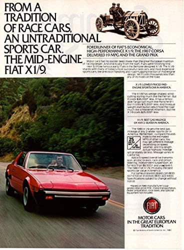 Списанието се Отпечатва реклама: 1980 Fiat X1/9 и 1907 Corsa,От Традицията на състезателни автомобили. Нетрадиционен спортен