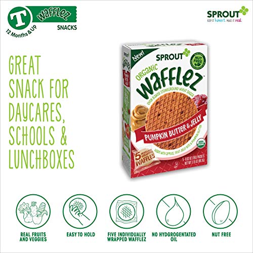 Sprout Organic Baby Food, Stage 4 Toddler Snacks, Тиква Butter & Jelly Wafflez, Single Serve Waffles (50 Брой)