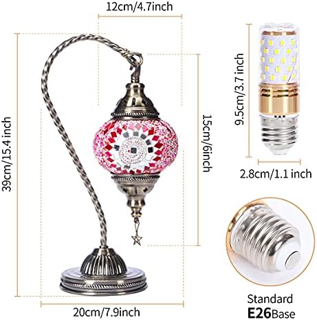Турска Мароканска лампа с бронзов основание - Yarra Decor 3 варианта на цвят Ръчна изработка на Лебед шията Тифани Мозайка от Стъклени Нощни лампи за Спалня (led лампа в ко?